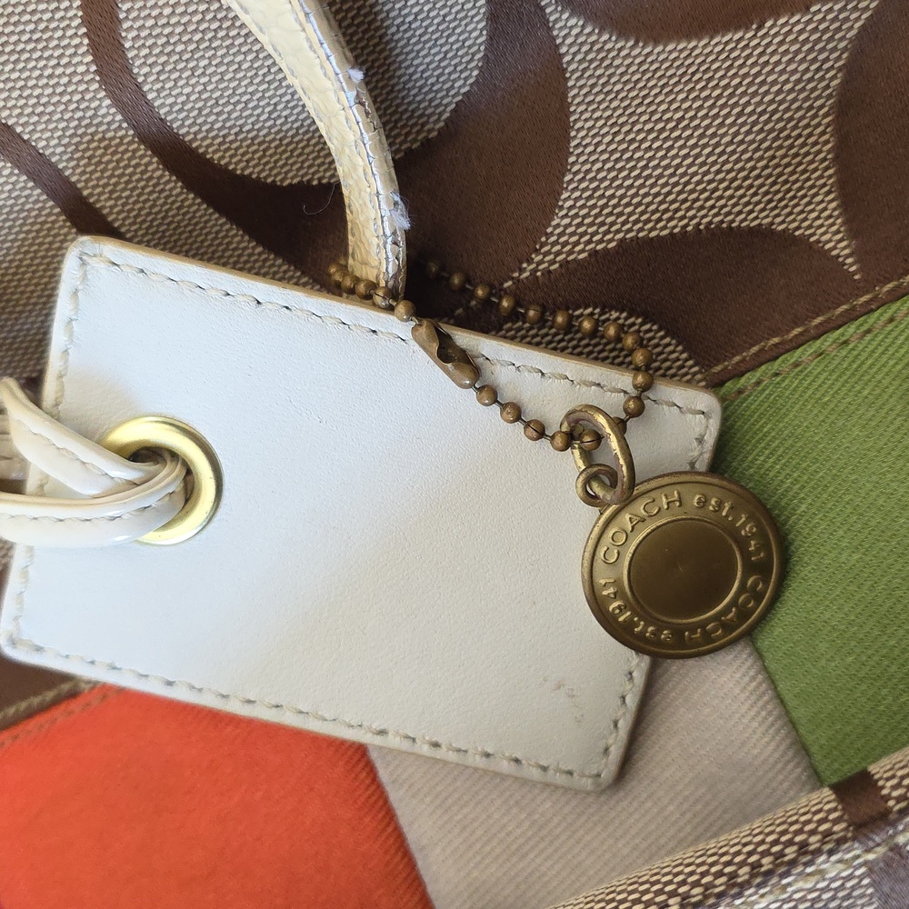 Coach Signature Brown Shoulder Bag with Multicolor Stripes - Vintage Y2K - Picture 7 of 8